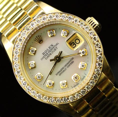 women's large gold rolex|gold Rolex women's diamond bezel.